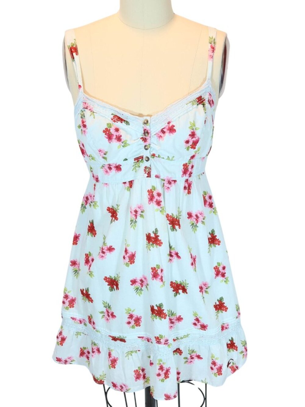 HOLLISTER Y2K Style Babydoll Floral Dress Size S Cottage Coquette Smocked Preppy